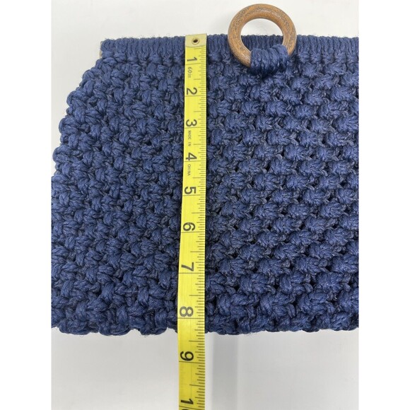 Vintage Boho Crochet Knit Tote Handbag Beach Hobo, Clutch Handbag Navy Blue‎ - Picture 9 of 9